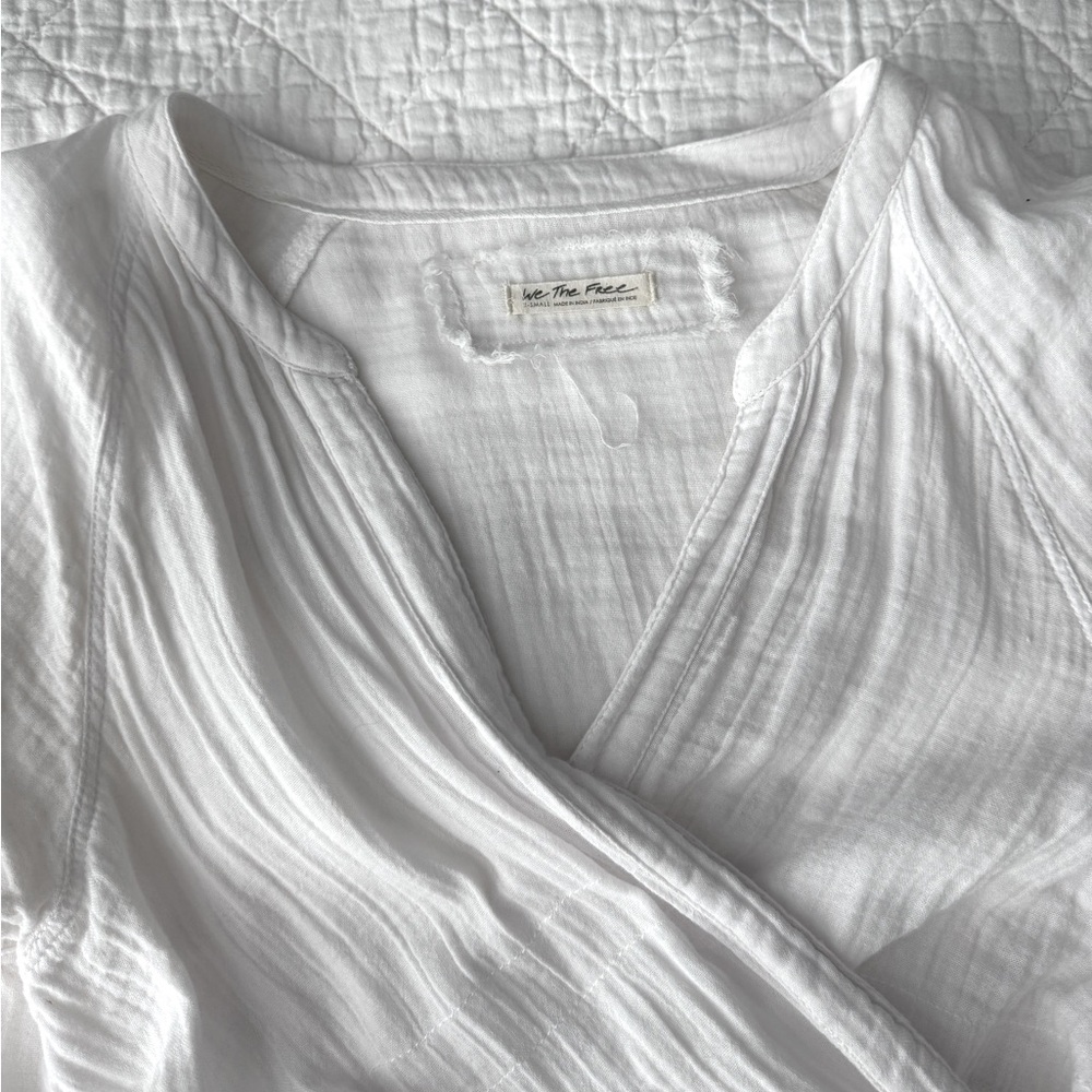 We The Free White Wrap Ribbed 100% Cotton Blouse - Picture 7 of 9